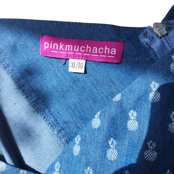 Pink Muchacha Pineapple Print Blue Sweetheart Dress with Bow- XL - Picture 5 of 5